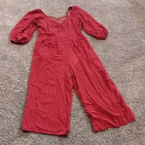 Knox Rose Red and Pink Wide Leg Jumpsuit Puff 3/4 Sleeve,  with pockets
